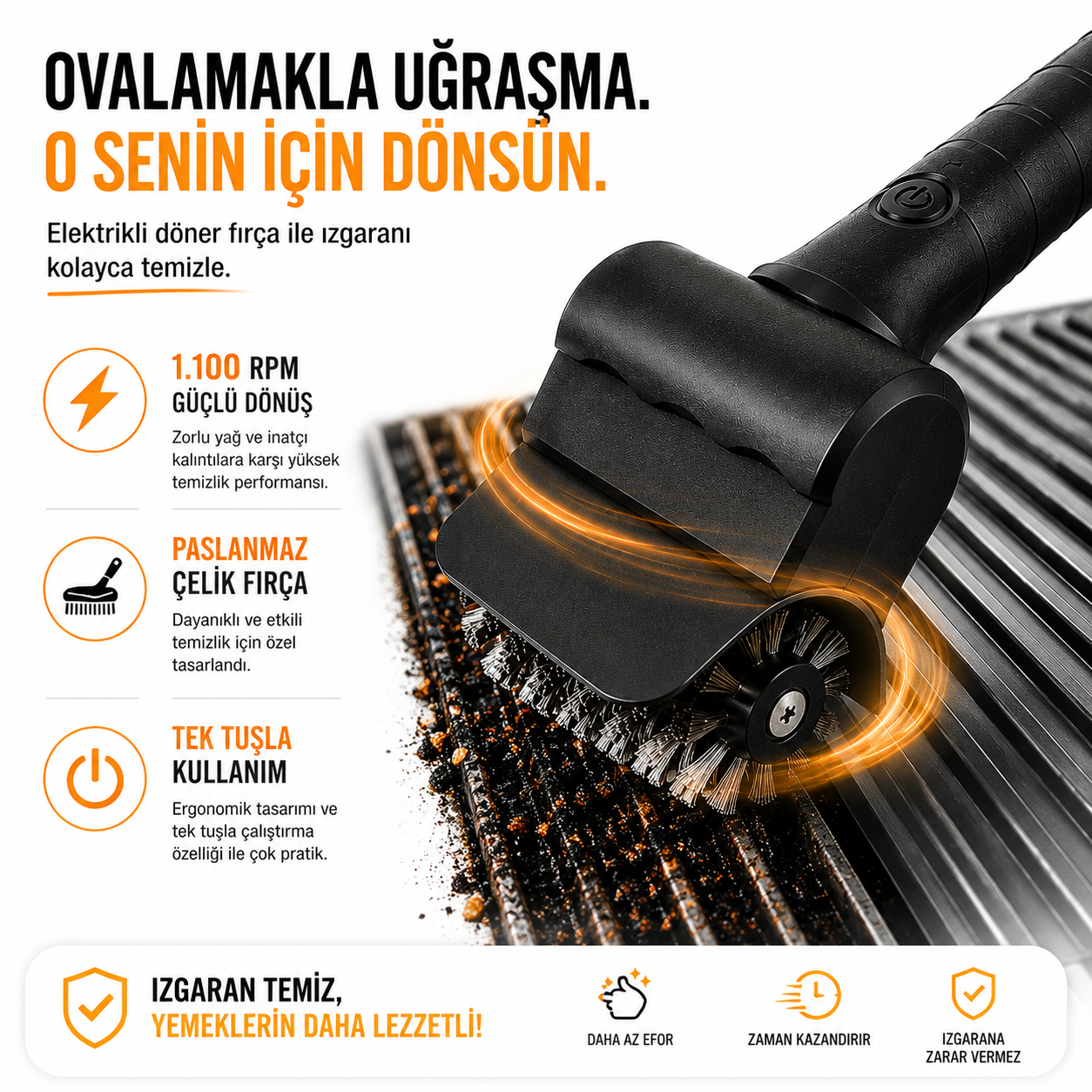 Elektrikli Izgara Temizleme Fırçası – 1.100 RPM
